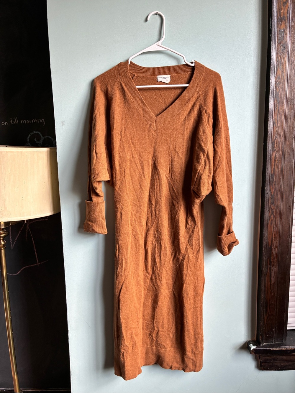 Club Monaco Rust V-Neck Midi Knit Dress